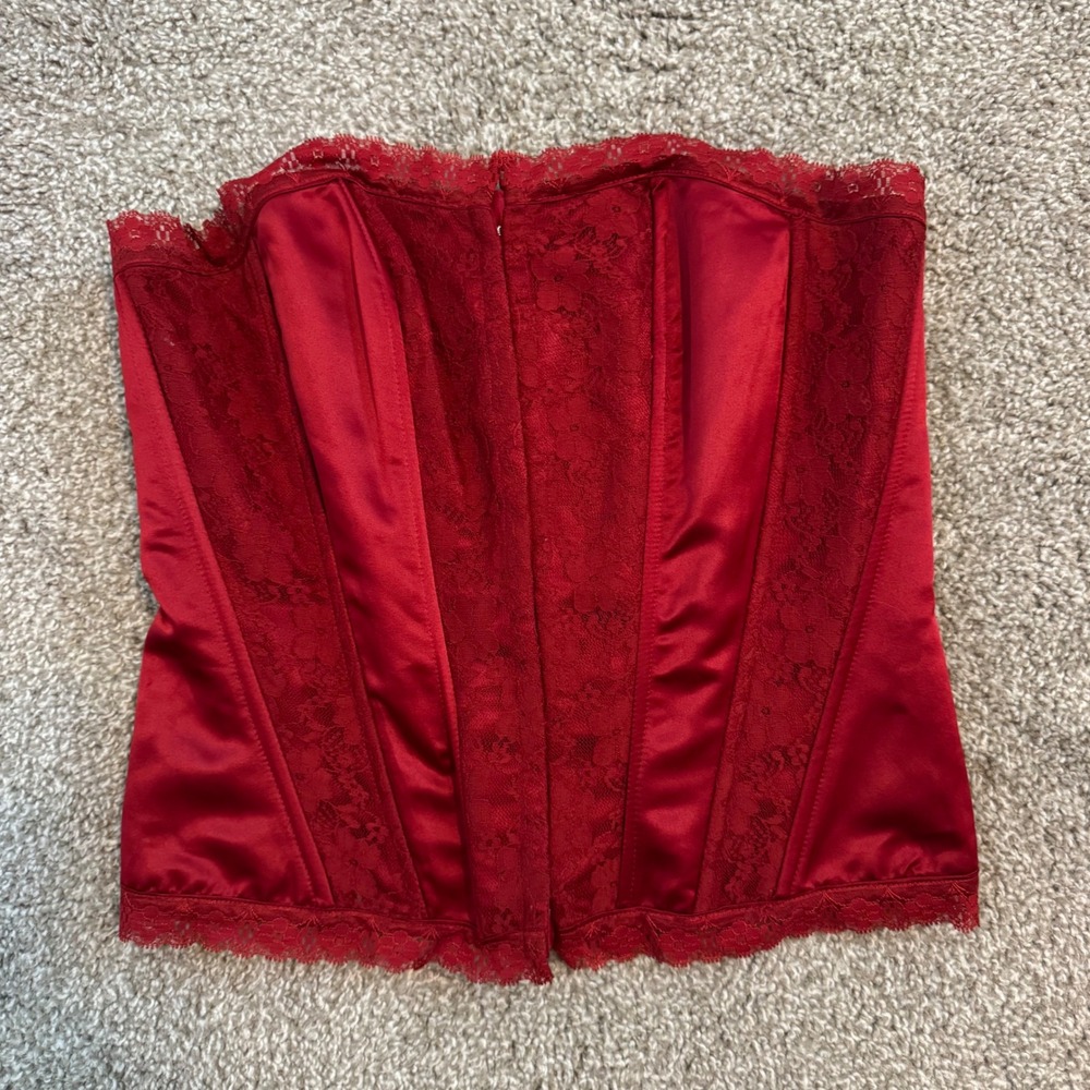 Charlotte Russe Red Satin Lace Corset-Style Camisole